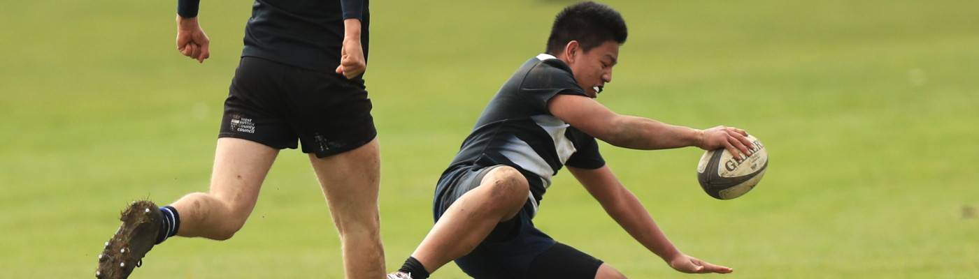 BHASVIC Rugby player Creighton Diaz scores a try