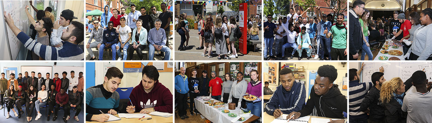 A collage of photos of ESOL students around the college 
