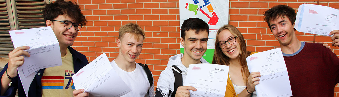 Students celebrating getting their exam results