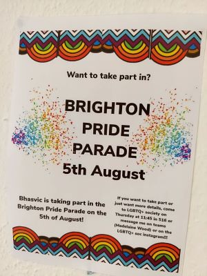 Poster advertising BHASVIC taking part in Brighton Pride on 5th August