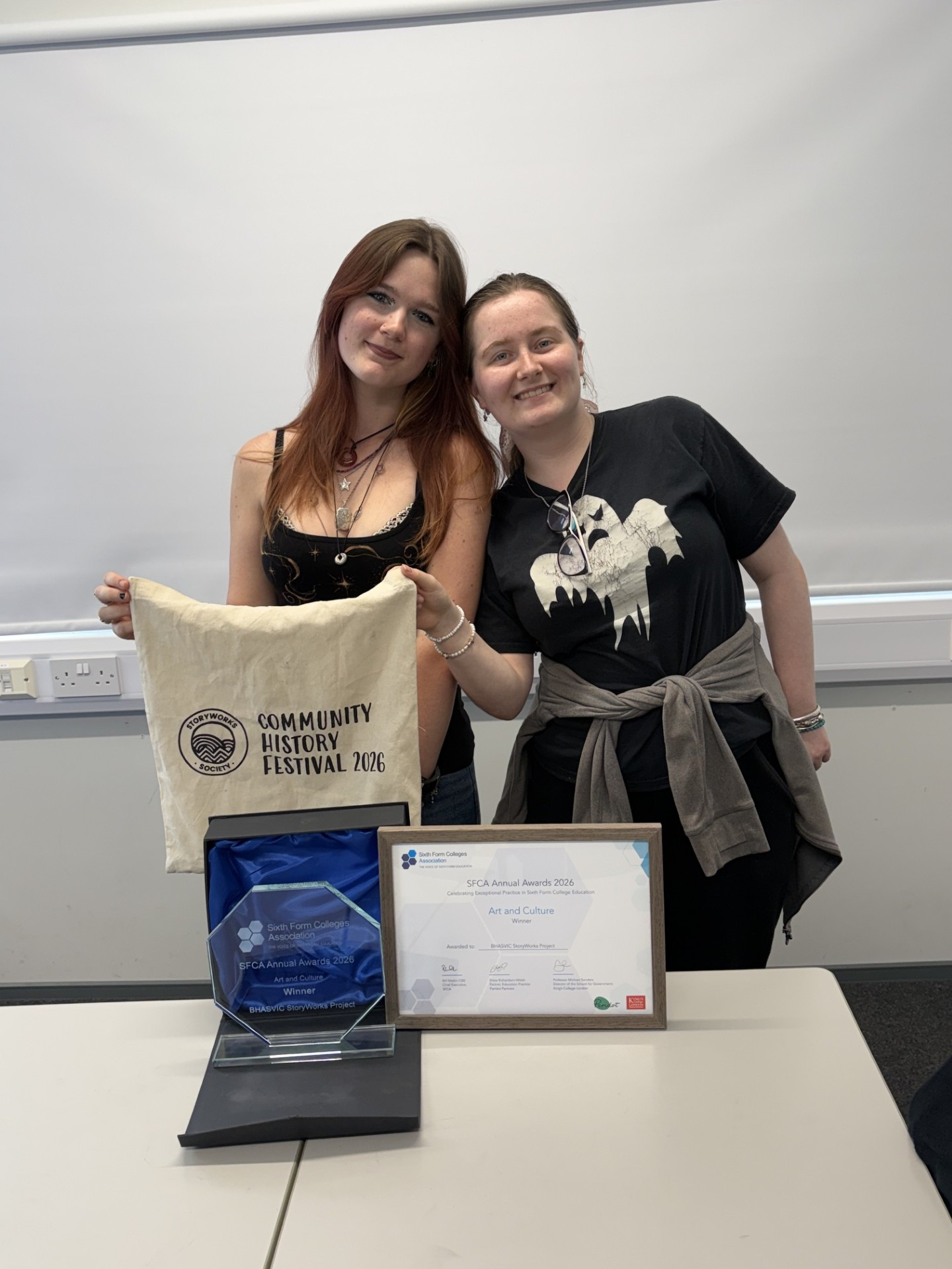 Daisy (Left) and Scarlett (right) with the SFCA Art & Culture Award