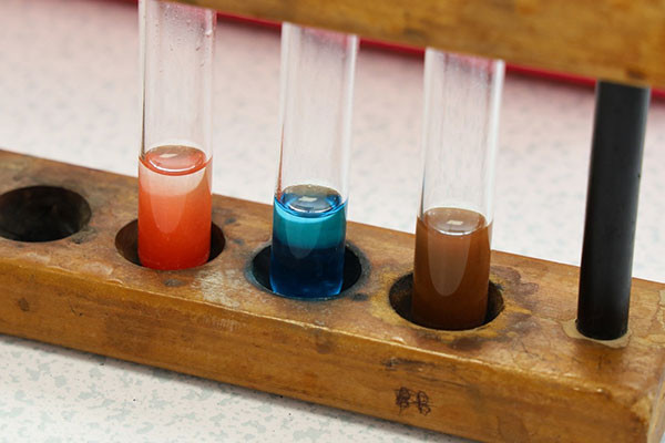 Benedict’s test results up close. The formation of a brick-red precipitate indicates a positive result