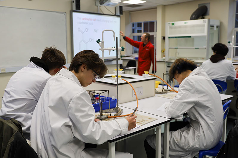 Students are briefed on the chemistry of the reaction.