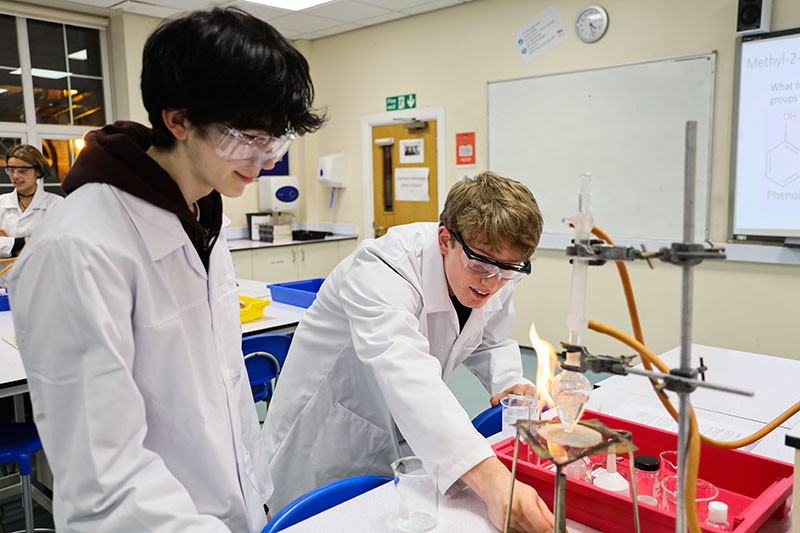 Harry and Matthew check the setting on their Bunsen is appropriate for refluxing.