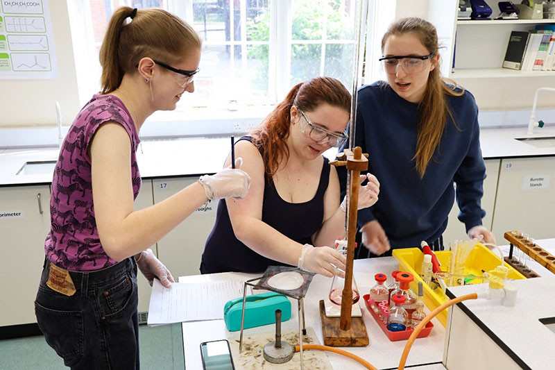 Sophie, Emily and Abi agree on the colour change for their titration endpoint