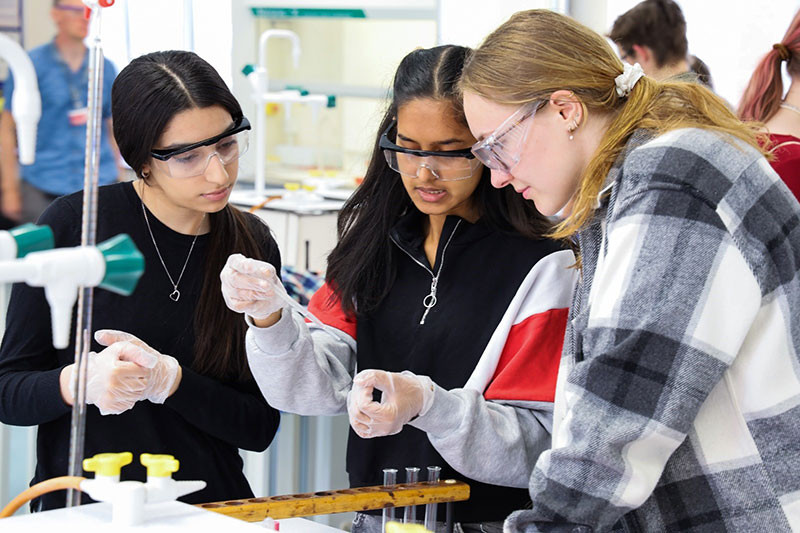 Hana, Maha and Juliana set up their samples for the Benedict’s test for sugars. This test is covered in the A level biology syllabus, so many of the students would have had cross-subject experience of this already