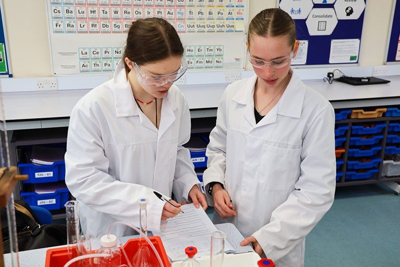 Lauren and Bea discuss the setup of their gravimetric analysis