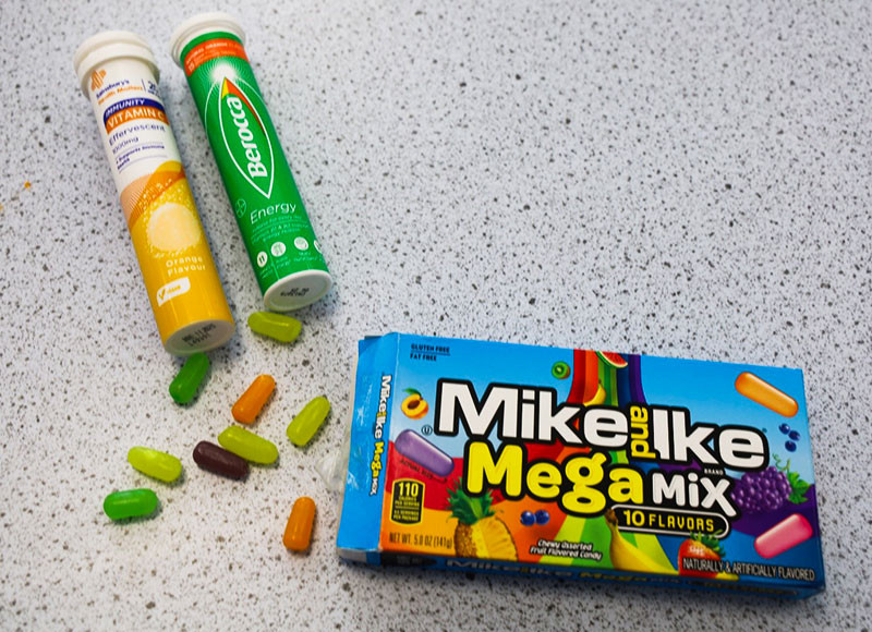 Vit C tablets and the chewy sweets we were testing